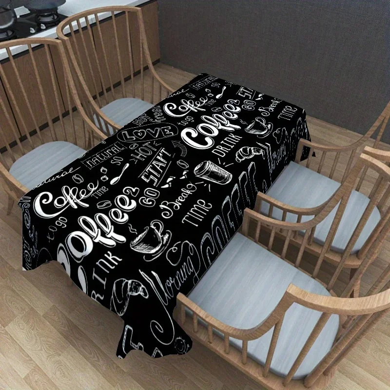 Coffee Time Theme Tablecloth - Hand-painted Style Design