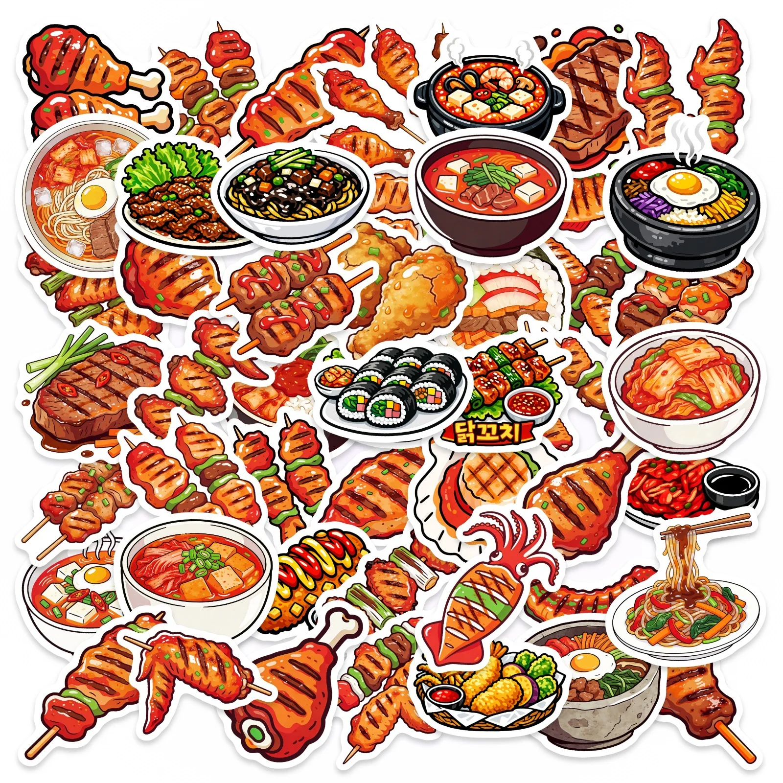 

50PCS Food Stickers Cartoon Style Food Materials Can be DIY Decorated for Mobile Phone Cases Laptop Waterproof Stickers Kids Toy