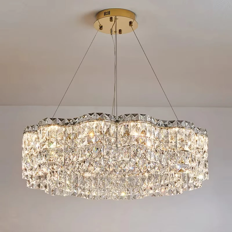 Luxury Led Dimmable Pendant Lights Modern Gold Irregular 1/2/3 Ring K9 Crystal Pendant Lamp Led Lamparas Lamp Fixtures Custom