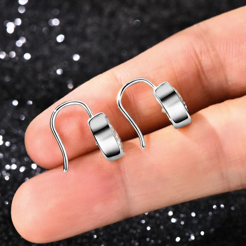 Anziw Sparking 8mm 2ct D Color Moissanite Drop Earrings Hooks 925 Silver for Women Bezel Setting Wedding Earrings Original Jewel image 5