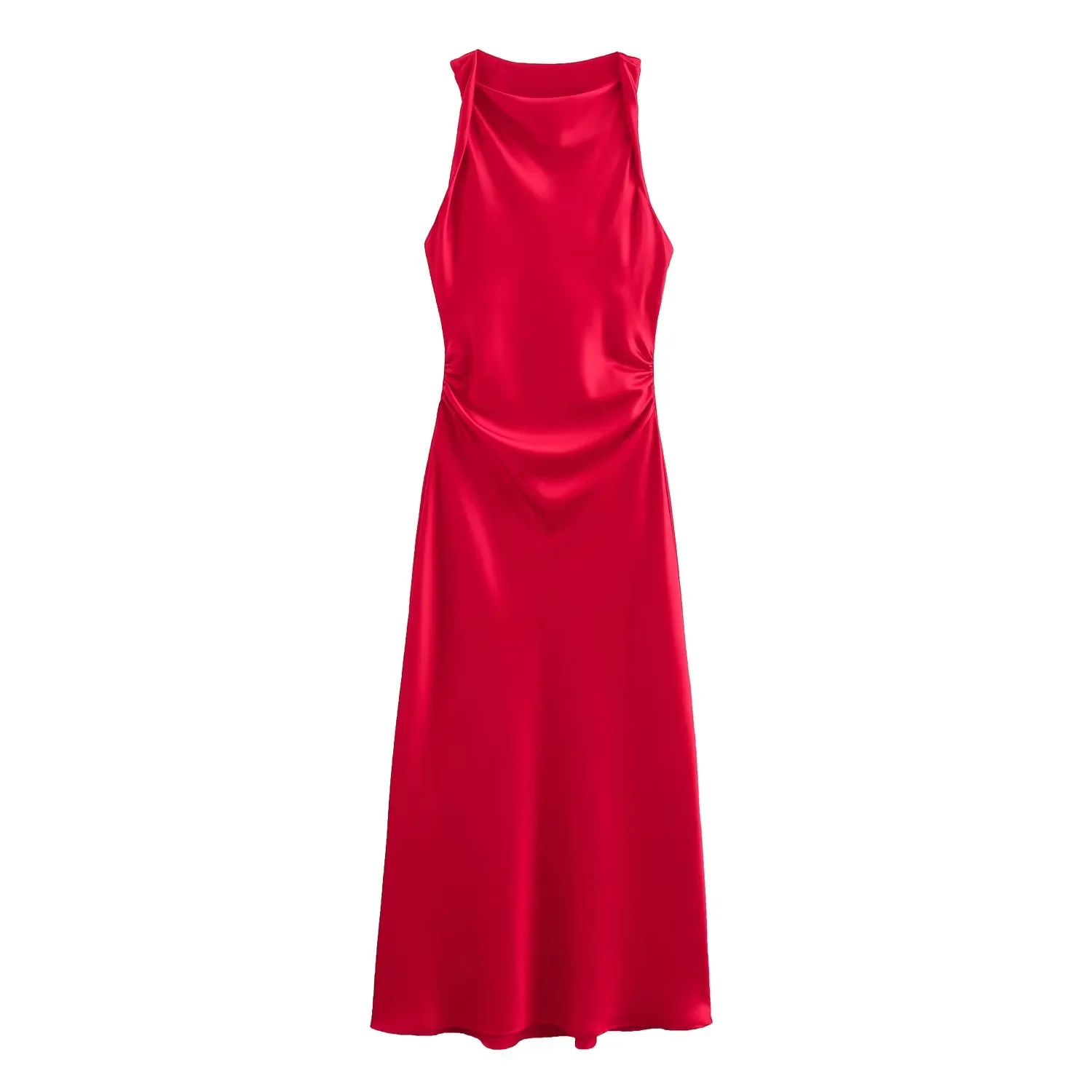 Zomerjurken van satijn voor dames 2026, slip midi jurk, sexy avondjurk, mouwloos, elegante jurken voor vrouwen