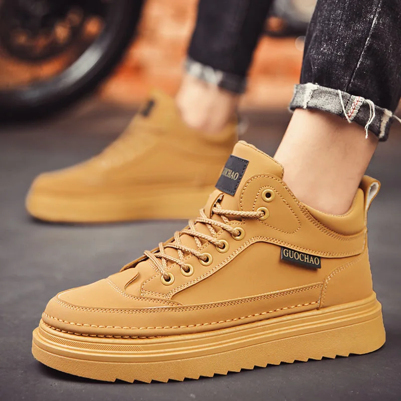 2024 New Pattern Men's Autumn Men's Shoes High-Top Tooling Shoes Men's Trend Versatile Platform Casual Leather Shoes Short Boots