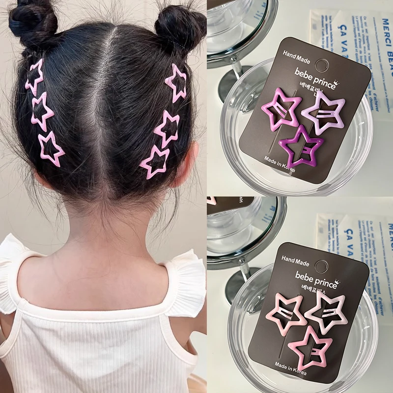 3Pcs/Set Colorful Star BB Hairclip Y2K Girls Cute Barrettes Metal Snap Clips Hairpins Women Headdress Hair Jewelry Accessories