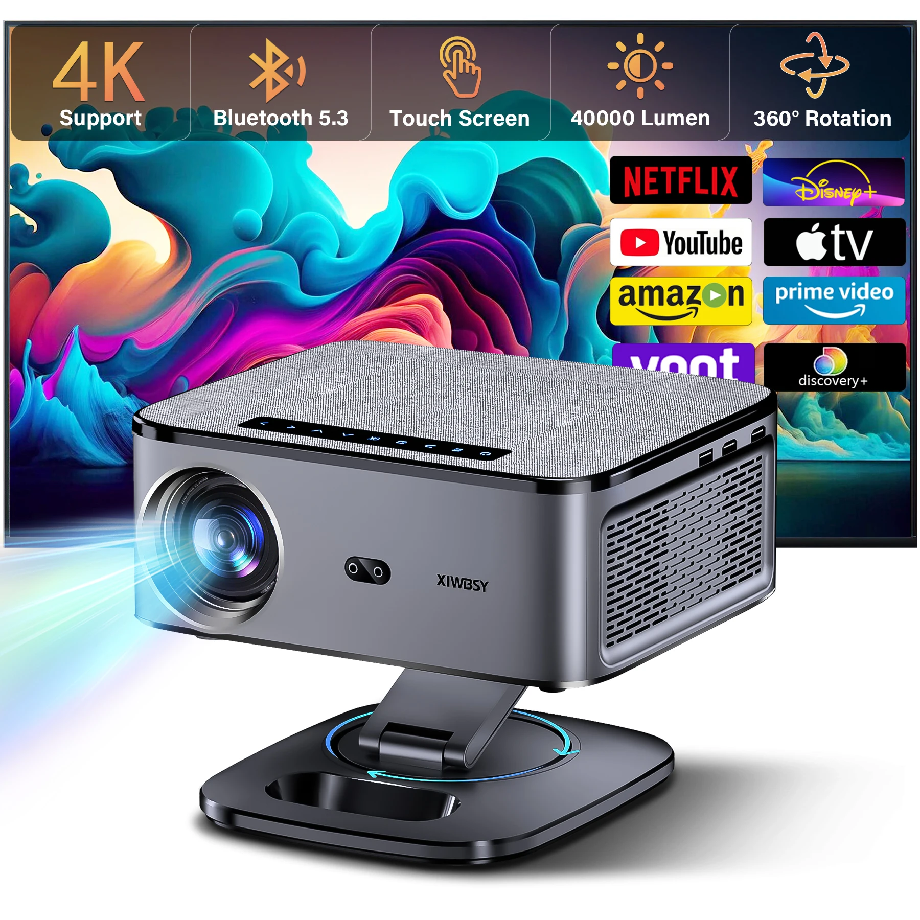 

XIWBSY 2000Ansi Portable Projector 4K Android 12.0 Daylight Projector 8K Home Theater Auto Keystone Smart Projector Beamer