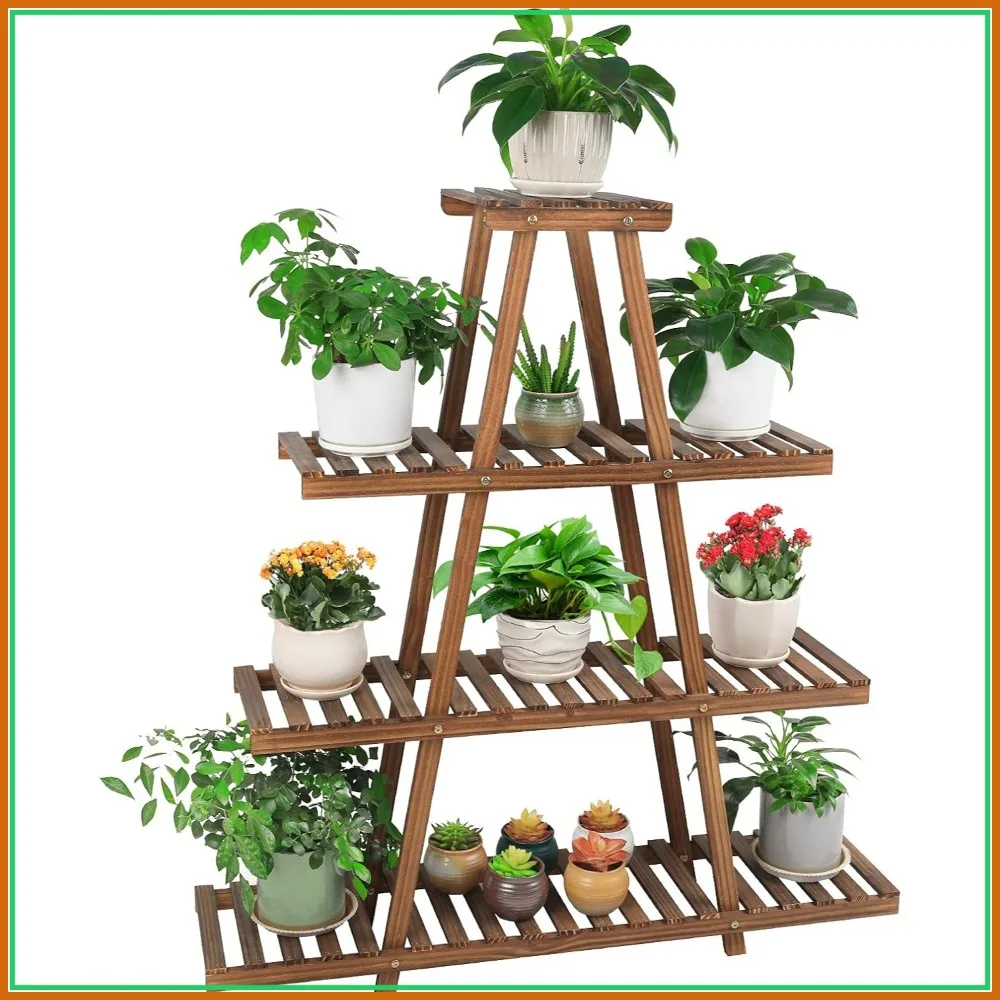 

4 Tier Wood Plant Stand Indoor Outdoor A Frame Shelf for Multiple Plants Flower Pot Holder Rack