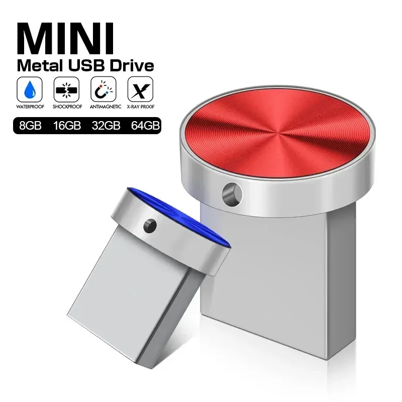 Super Mini USB Flash Drive, Pendrive de metal, Memory Stick, Pen Drive azul, 4GB, 8GB, 16GB, 32GB, 64GB, 128GB, 256GB, Hot Sale