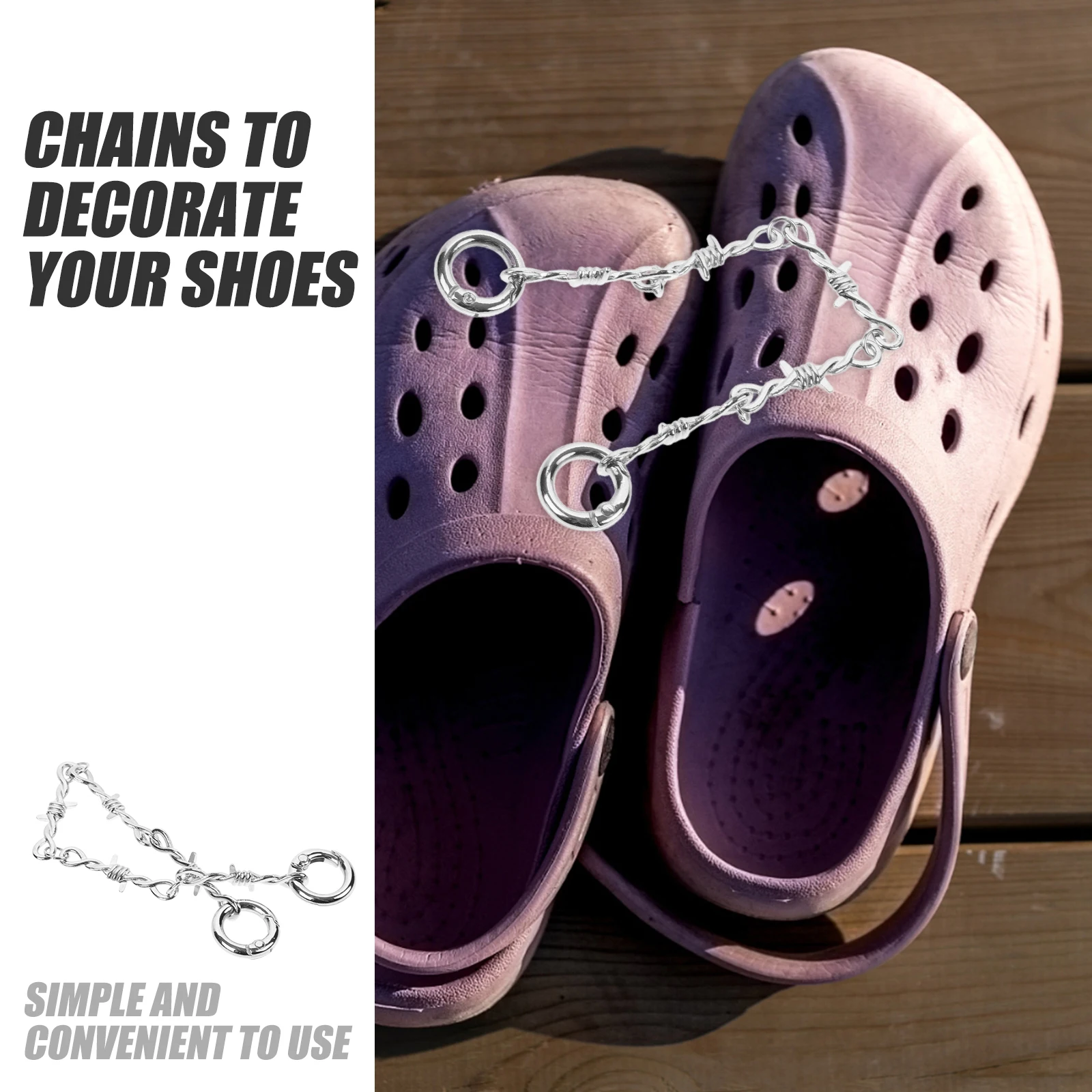 

2pcs Colorful Accessories Decorative Sandal Chains Decor Charms For Sandals Diy Chains Easy Install Sandals Charms Shoe