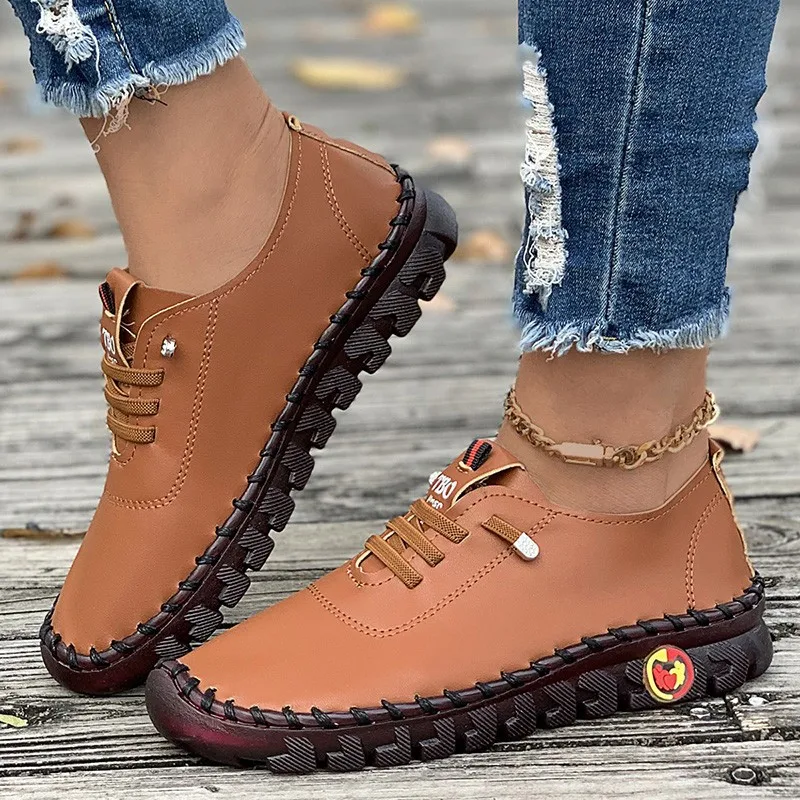 Sneakers Women Shoes Loafers Lace Up Leather Flat New Spring 2023 Casual comfortable Mom Shoe Mujer Zapatos Chaussure Femme