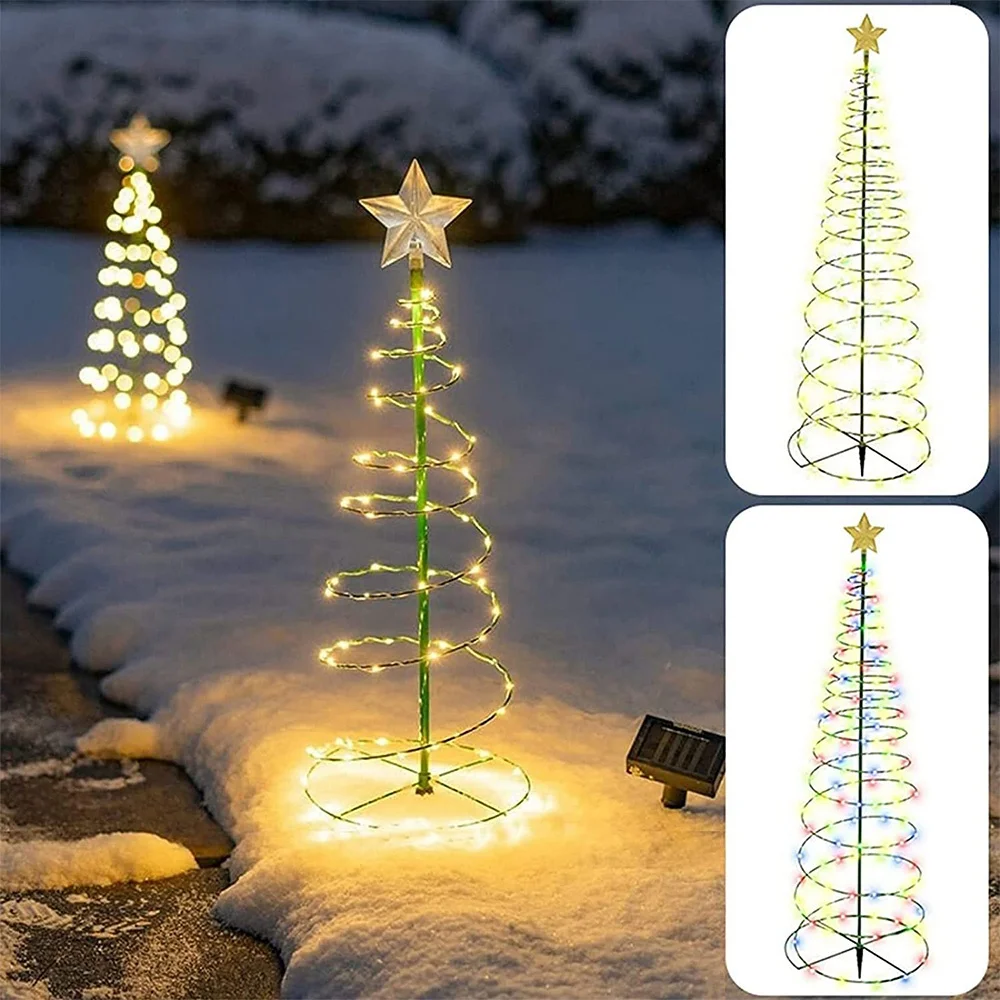 AS63-Christmas Tree Garden Decorative Lights Stars LED Solar Ground Light Solar Energy Lamp Coil Shape Sun Lamps