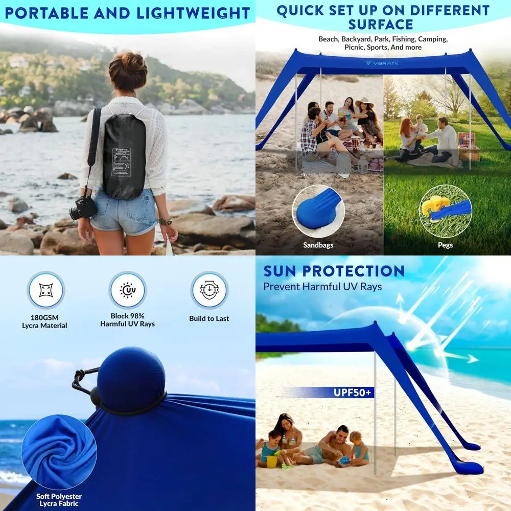 

Портативный тент-укрытие 3х3 м (UPF50) с 4 опорами, колышками, мешками для песка, ветровыми веревками и сумкой для переноски для кемпинга, пикника, рыбалки