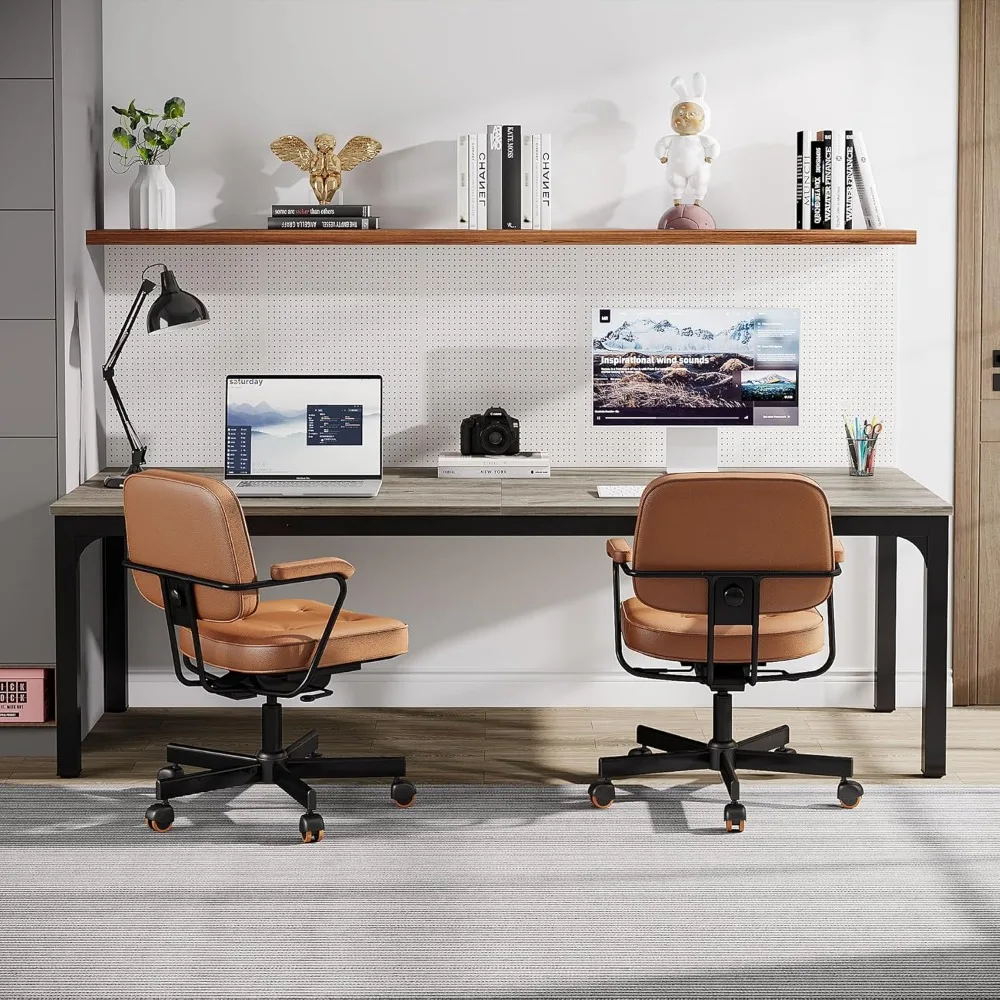 Mesa dupla Tribesigns de 78 polegadas para escritório doméstico, cinza e preto, projetada para duas pessoas