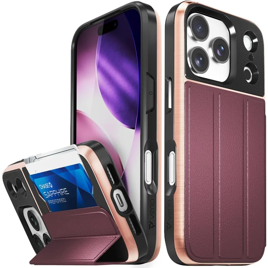 아이폰 17 프로용 지갑 케이스, 군사 등급 낙하 보호 기능이 있는 플립 가죽 커버, 카드 슬롯 포함