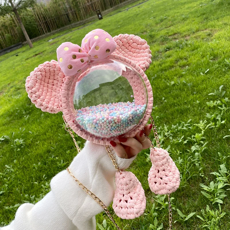 

Disney Minnie Mouse Handmade Woven Shoulder Bag for Women and College Students Acrylic Transparent Crossbody Bag Daily Use