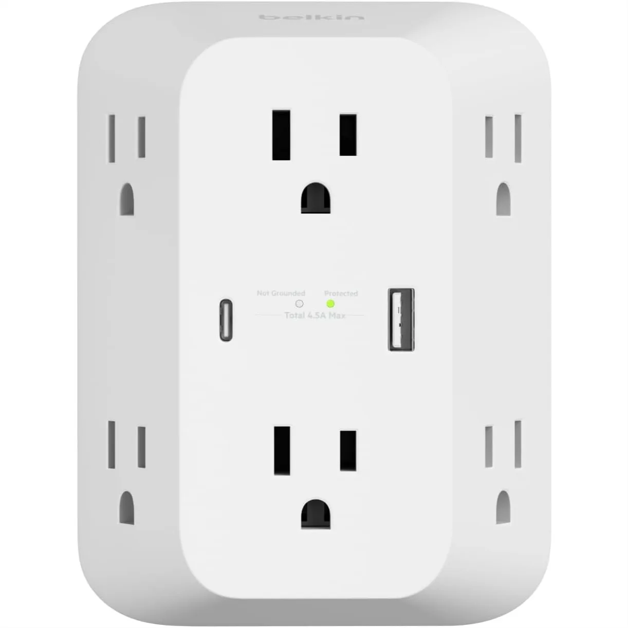 6-Outlet Surge Protector Power Strip with USB-C PD Fast Charge & USB-A, Wall Mountable, 1680 Joules