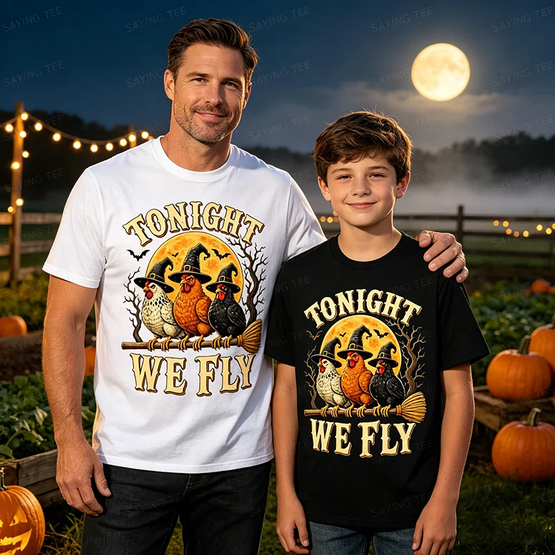 Heute Nacht fliegen wir, lustiges Hühner-T-Shirt, gruselige Saison, Bauernhof, Halloween-T-Shirt, Y2k-Humor, Bauern-Halloween-Partykleidung, grafische Bekleidung, Geschenke – Detail 3