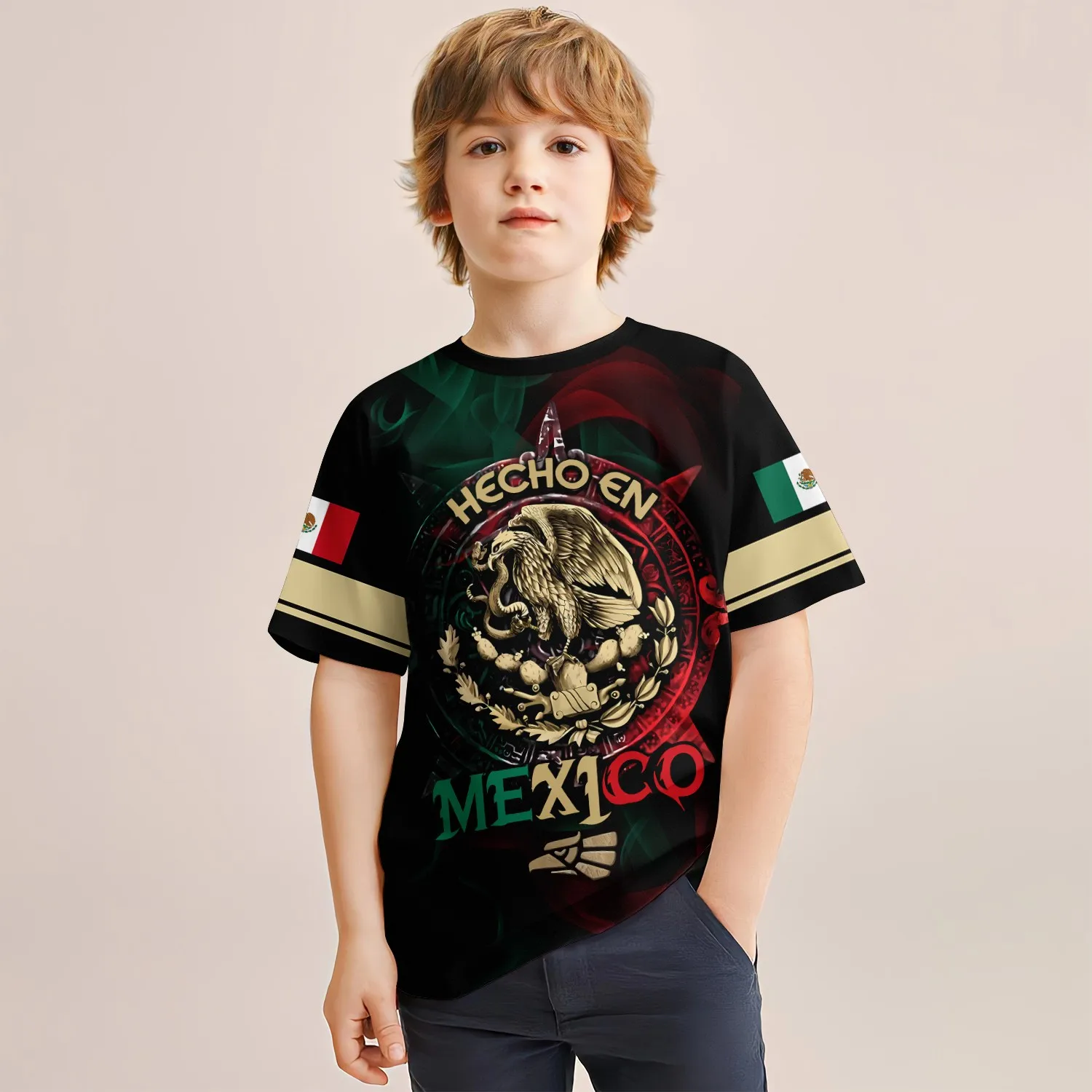 Children\'s New Mexican Style Clothes Trendy Boys Girls Short-Sleeved Tops Kids High Quality Youth 4-14 Years Old Summer T-Shirts