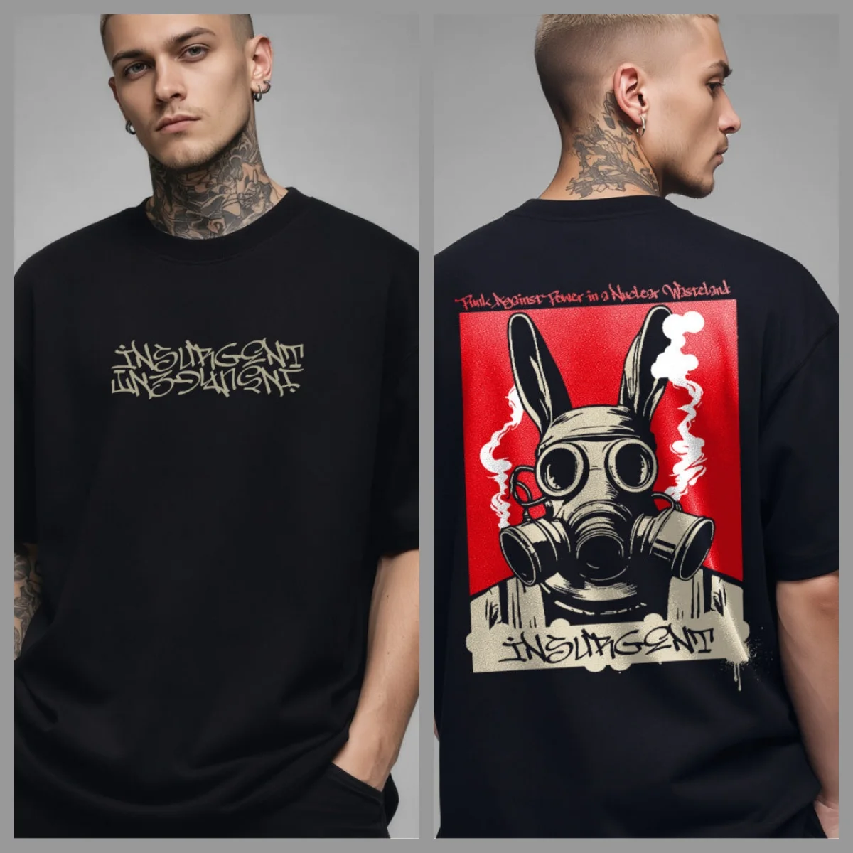 Insurgent - Punkrabbits Übergroßes Streetwear-Grafik-T-Shirt für Rebellen & Träumer