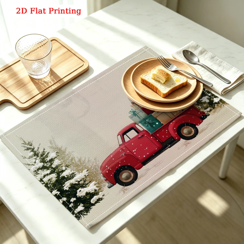 Red Truck With Gift Boxes Kitchen Placemat Coaster Linen Pad Dish Coffee Cup Table Mat 30x40cm Home Decor