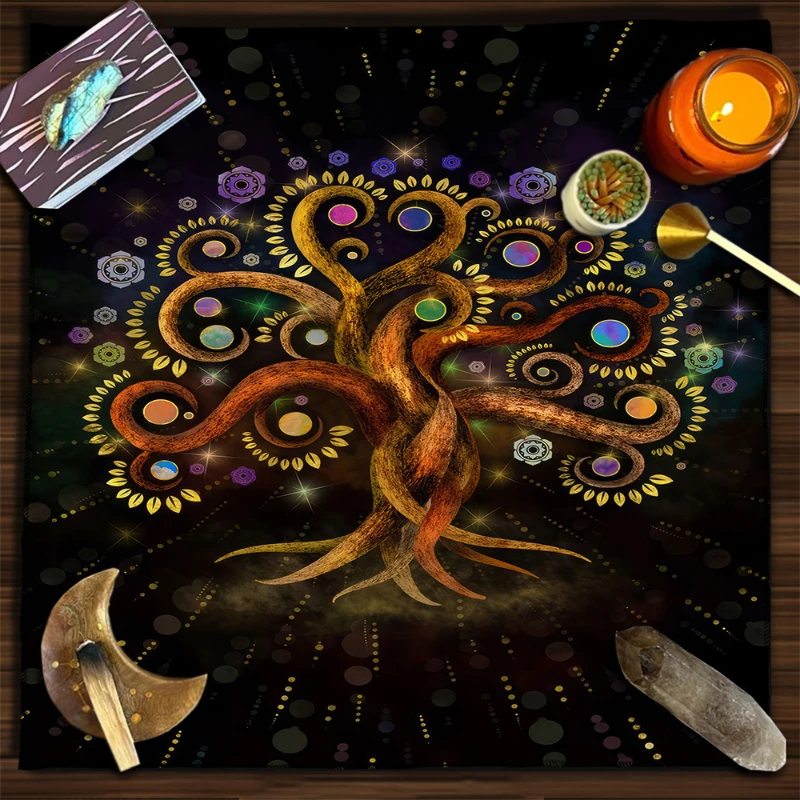 Tree Of Life Moon Phase Tarot Mat Divination Cloth Witchcraft Wiccan Altar Mat Spiritual Home Decor