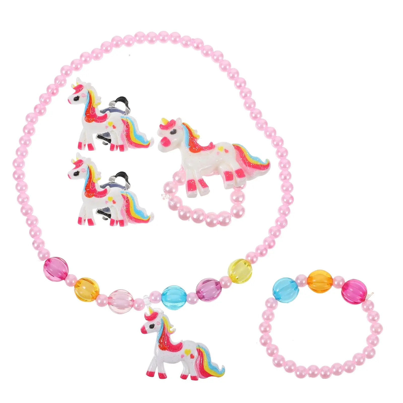 

Children Jewelry Set Girl Necklace Earring Kid Bracelet Little Earrings Fashionable Accessories Everyday Wear Party