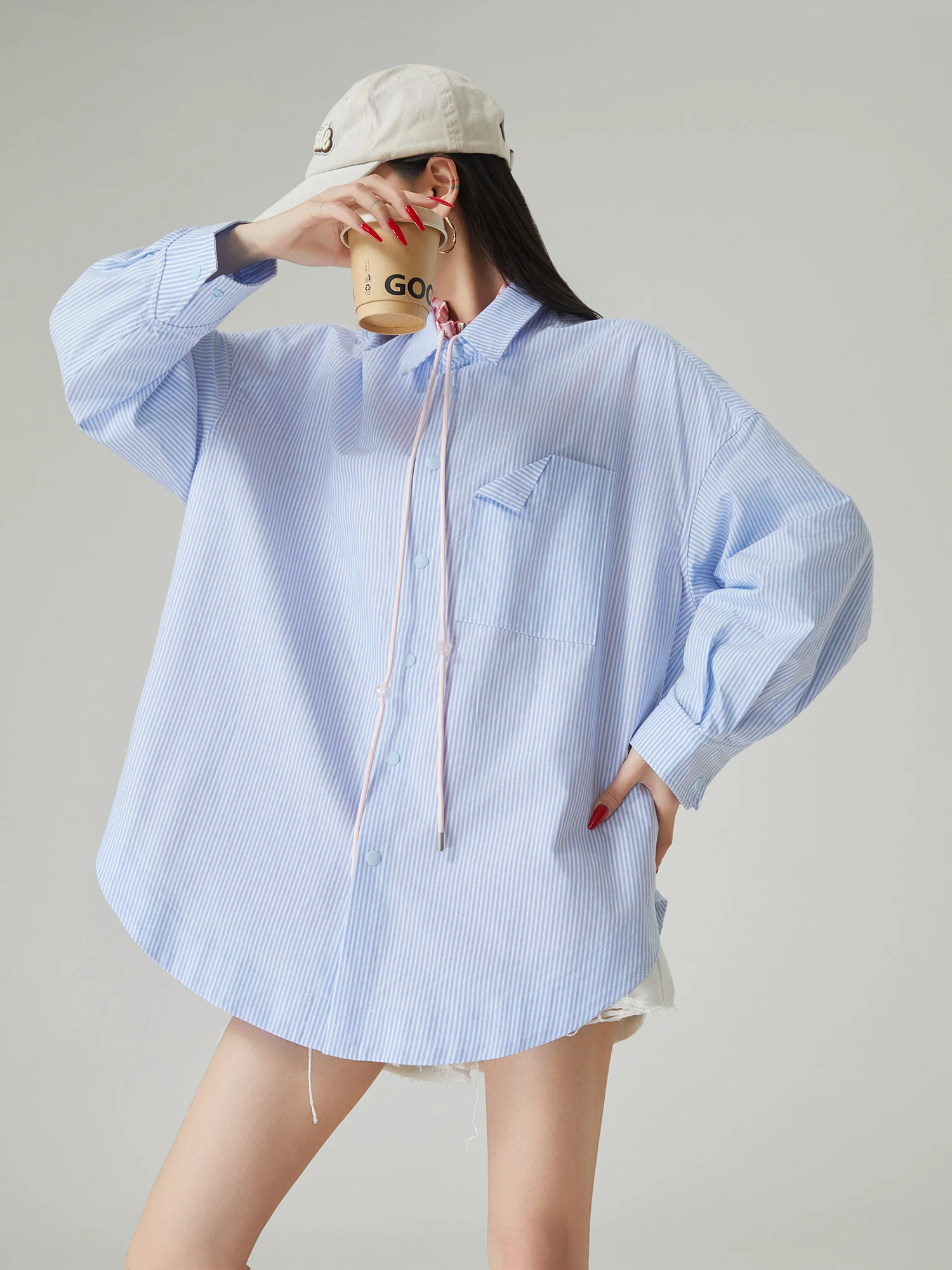 

Color Blo High Collar Zipper Loose Fit Long Sve Women's irt Jaet Casual Sle Polyester Fiber Sun Protection