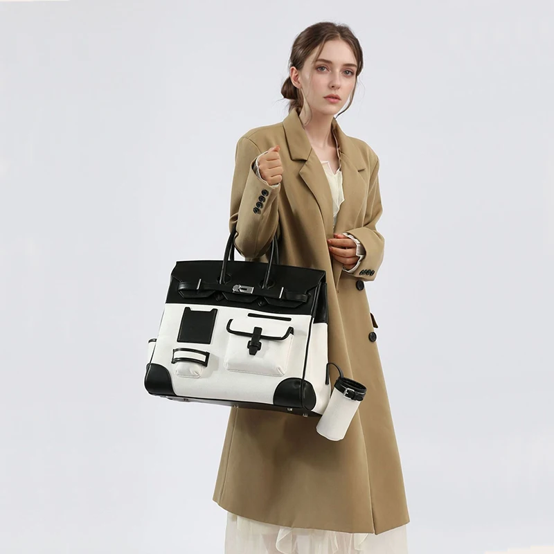 جديد التباين قماش اللون مطابقة المحمولة اضافية كبيرة البلاتين حقيبة الترفيه حقيبة السفر حقيبة الكتف متدلي