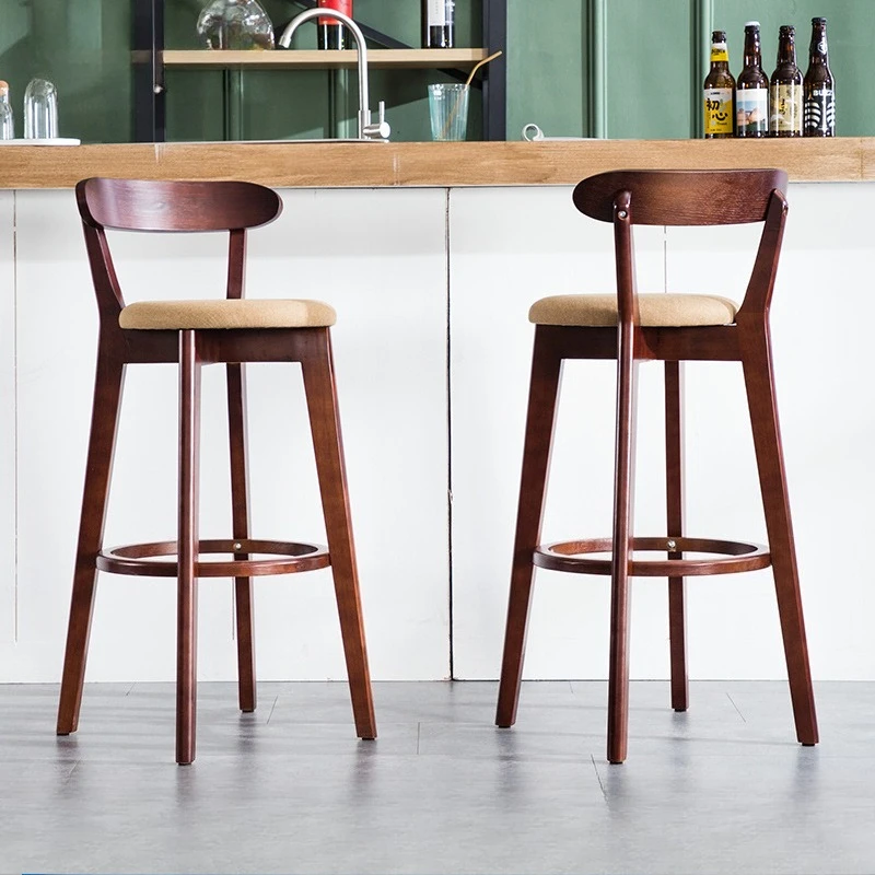 

Solid Wood Bar Stool High Backrest Bar Chair Modern Minimalist Counter Stool Kitchen Cafe Nordic Furniture