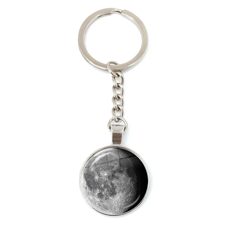 Phase Of The Moon Pendant Keychain 25mm Glass Cabochon Full Moon Lunar Eclipse Keyring Jewelry for Astronomy Enthusiast Gift