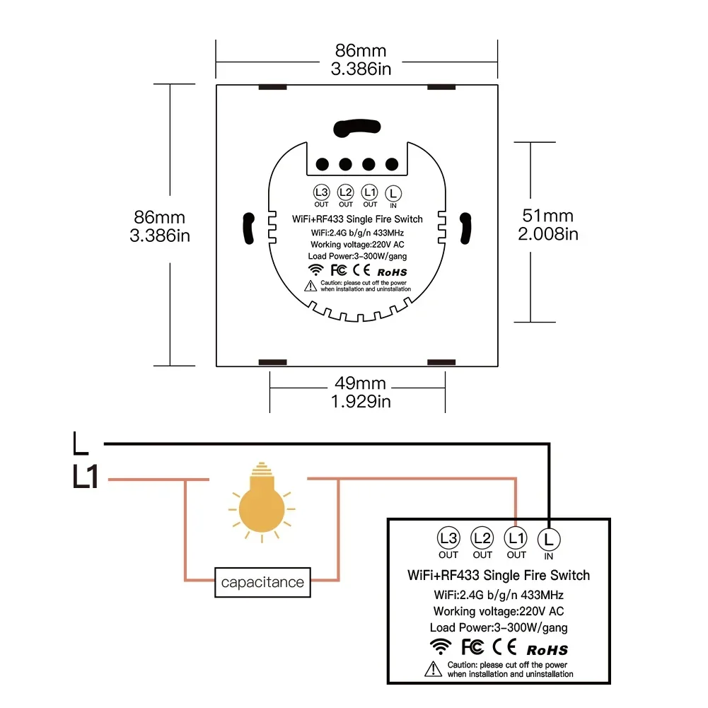 NEW WiFi Smart Light Switch RF433 No Neutral Wire Single Fire Smart Life Tuya App Control Works with Alexa Google Home 220V EU