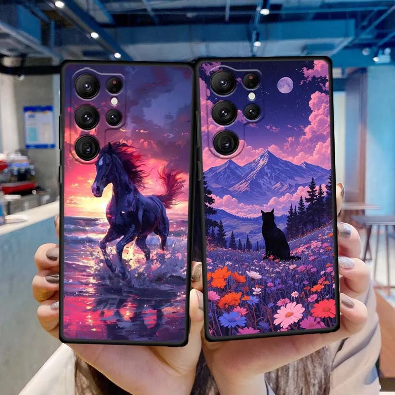 مضيئة تألق الغزلان فتاة قضية الهاتف لسامسونج غالاكسي S25 S24 S23 S22 S21 S20 S10 الترا زائد FE 5G أسود لينة غطاء من البولي يوريثان #4