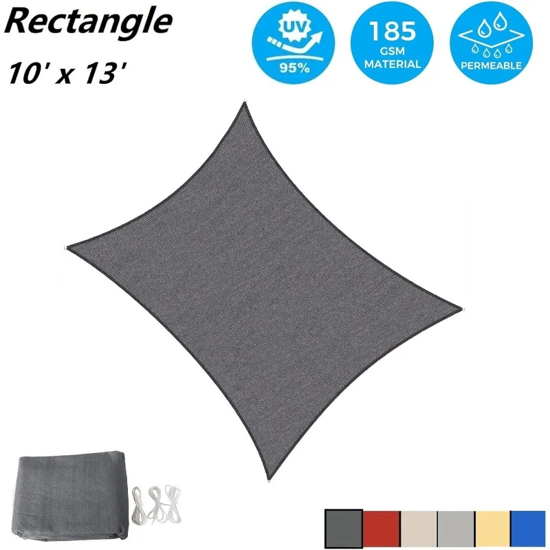 Sun Shade Sail Rectangle 10' x 13' UV Block Canopy for Patio Backyard Lawn Garden Outdoor Activities, Graphite