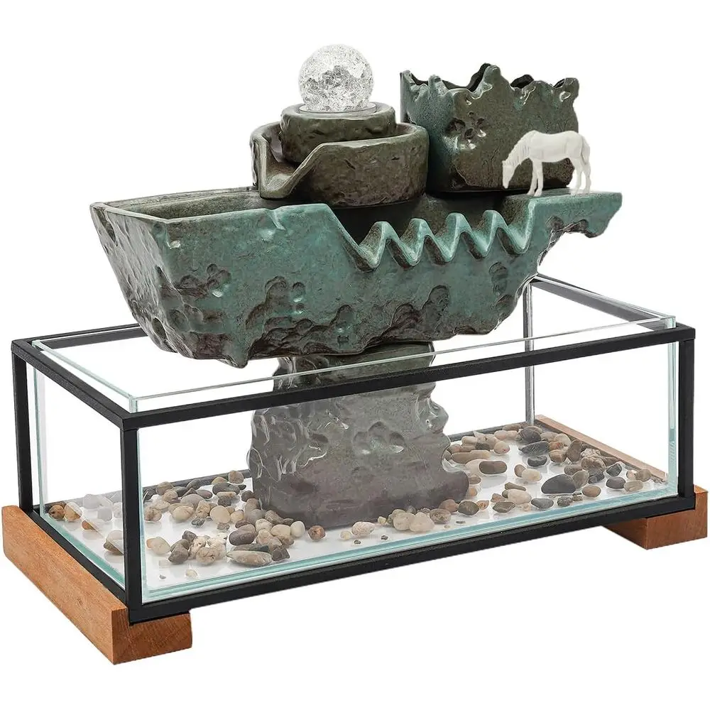 

Tabletop Fountain with Atomizer, LED Light & Fish Tank for Home Office Decor or Gift, 16 x 5 x 13