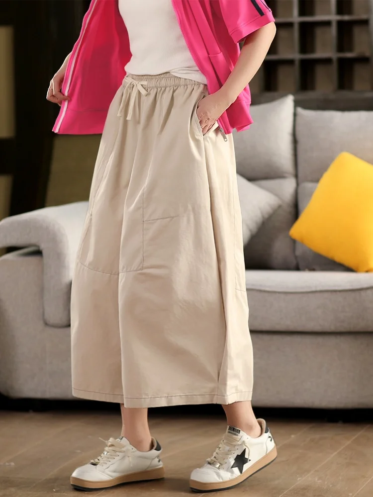 

Retro Cotton Casual Pants Women Loose Wide Leg Pants Slimming Lantern Pants Artistic Silhouette Seven-Foot Pants