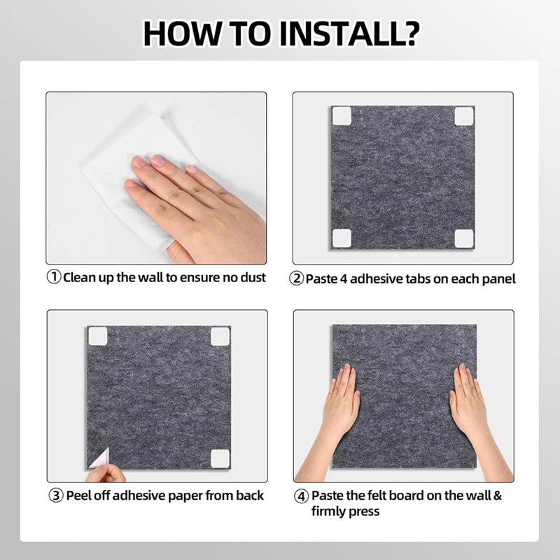 A35Q-Cork Board Wall Felt Board Tile With 60 Push Pins And Safe Removable Adhesive Labels For Bulletin Board In Office