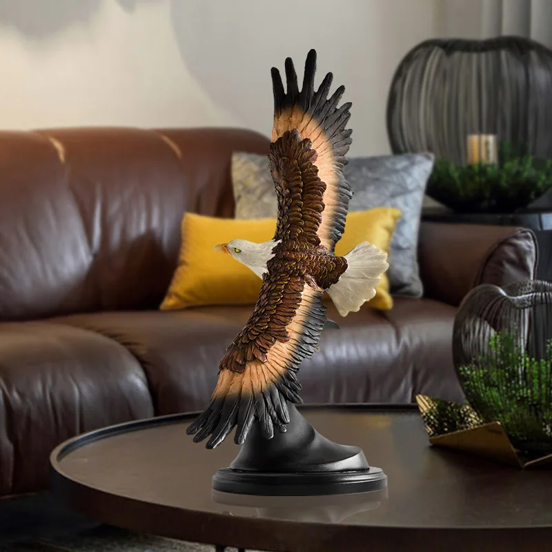 Spread Wing Bald Eagle Tabletop Sculpture Twisted Root Stand Dual Size Matching Office Hotel Desktop Display Craft Gradient