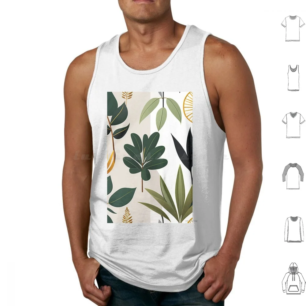 Exotic Plants Pattern 01 Tank Tops Vest Sleeveless Plants Leaf Leaves Pattern Flowers Green Nature Simple Minimal Floral