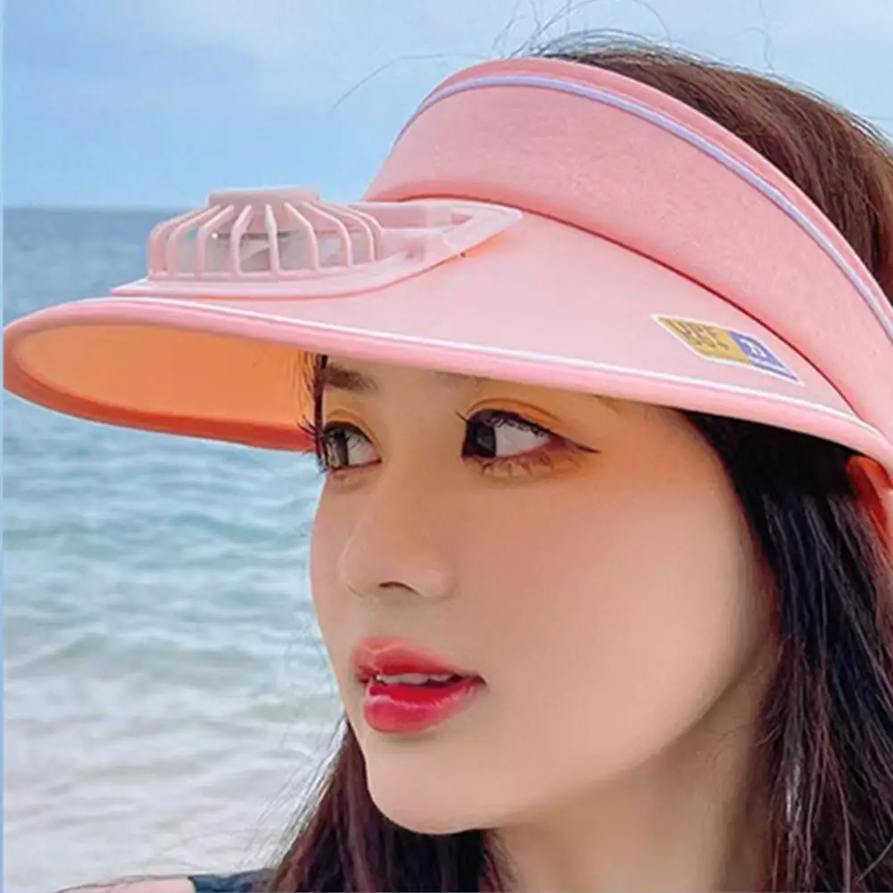 Breathable UV Protection Visor Women Summer Sun Hat Outdoor Adjustable Empty Hat With Rechargeable Fan Cycling Hat Dropship