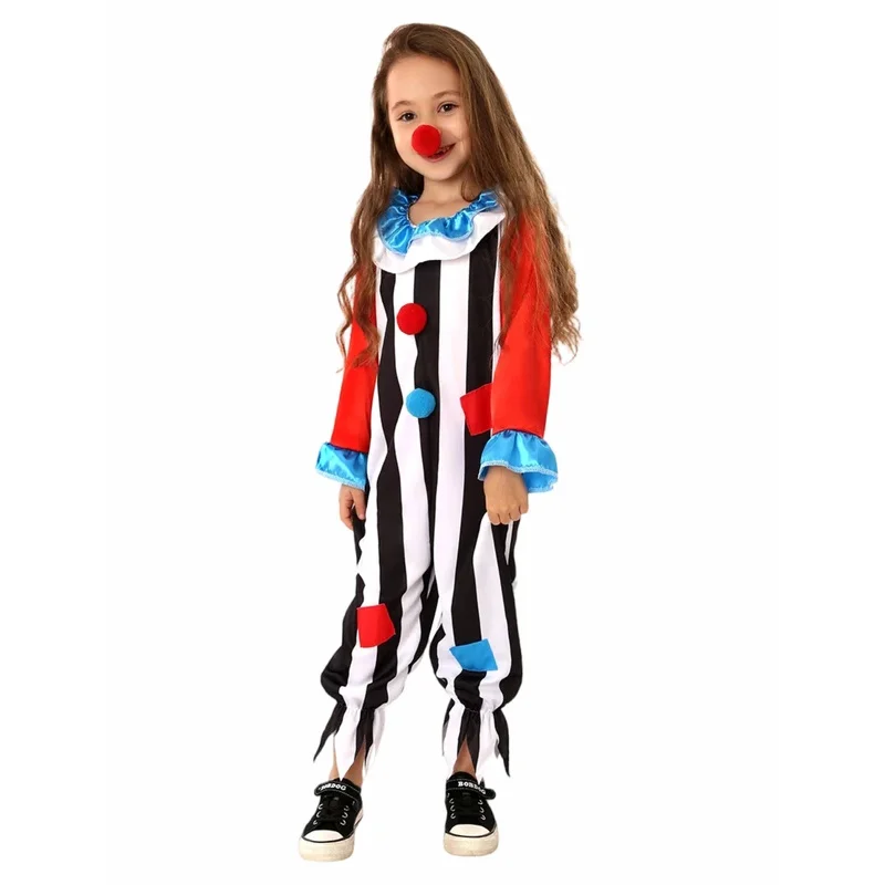 WU01 هالوين الاطفال السيرك مهرج زي حللا المرفقة شعر مستعار أحذية الأحمر الأنف يتوهم كرنفال تأثيري للأطفال اللباس UpJk5 *!