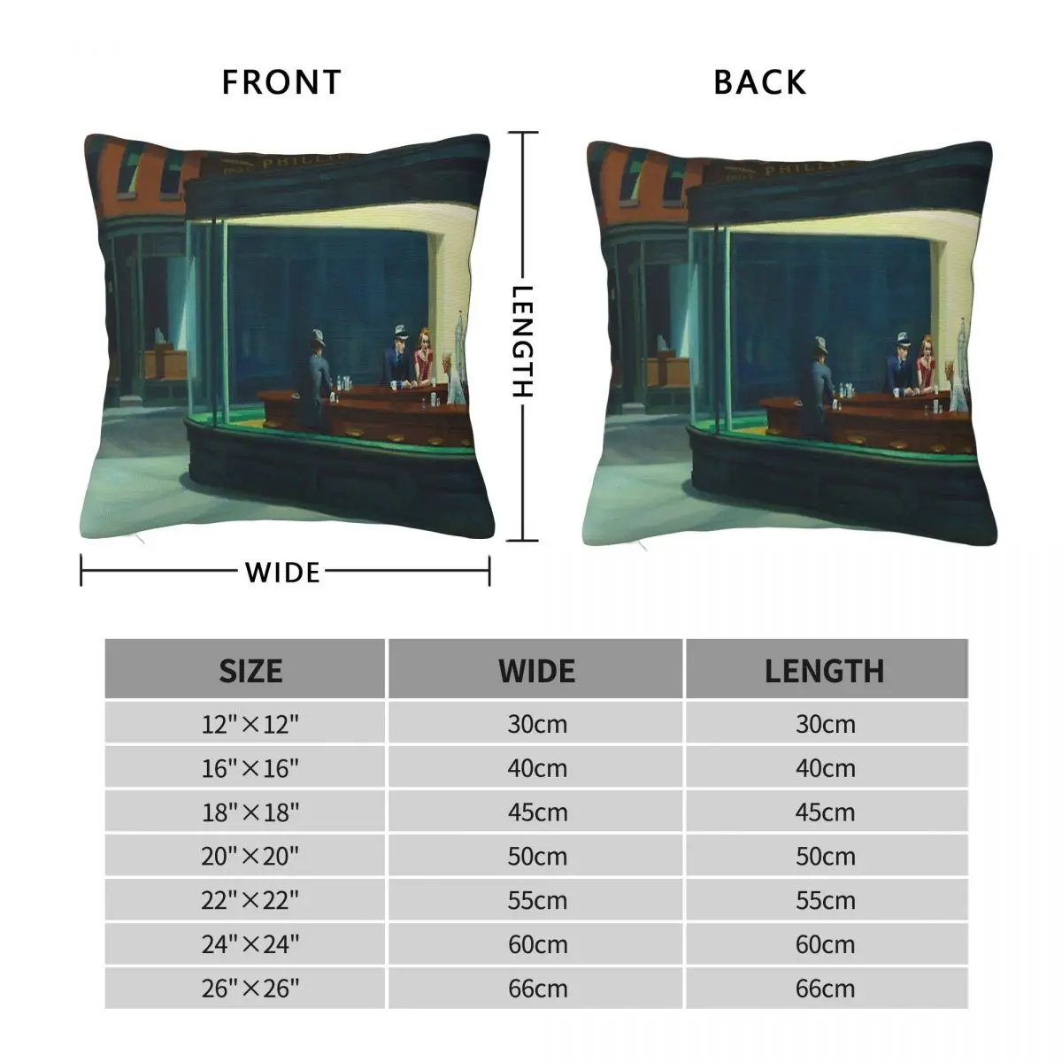 Edward Hopper Nighthawks Square Pillowcase Polyester Linen Velvet Pattern Zip Decorative Throw Pillow Case Sofa Cushion Cover