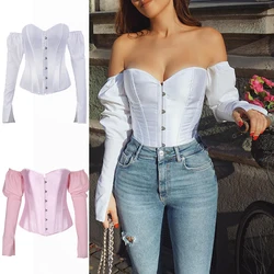 Corset Tops for Women with Sleeves Bustier Overbust Lace Up Bodice Lingerie Vintage Steampunk Strapless Shirt  Sexy Women Gothic