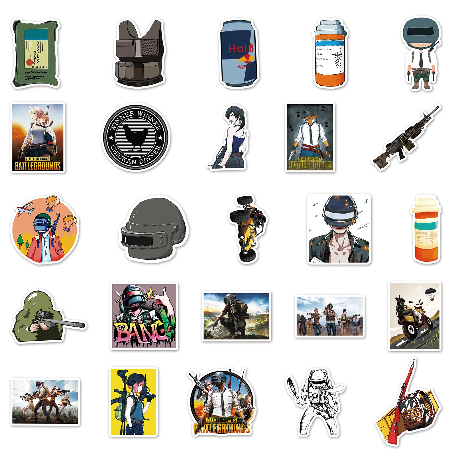 50/30/10PCS PUBG Popular Game Two-dimensional Peripheral Graffiti Waterproof Decorative Water Cup Laptop Sticker School Supplies