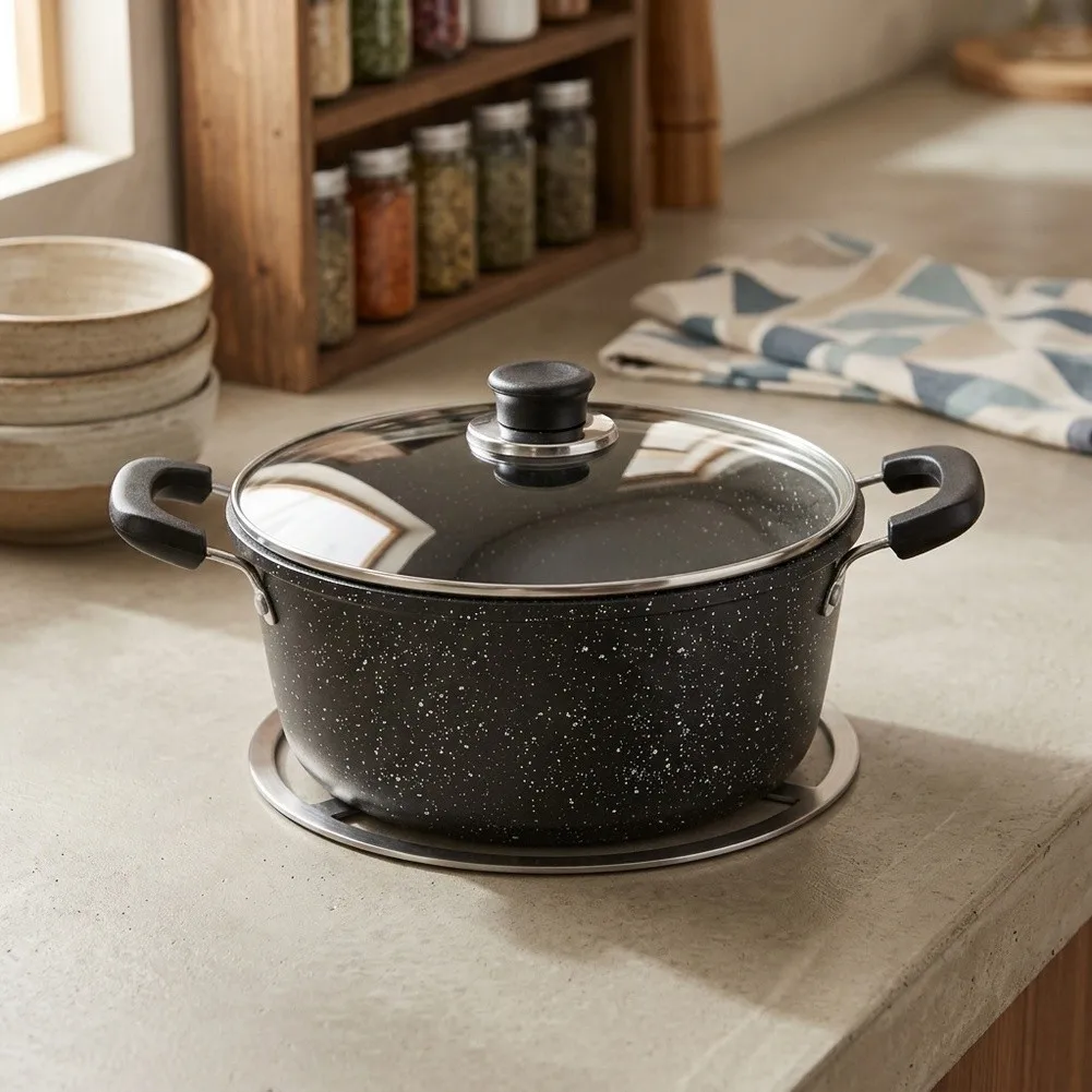 Metal For Stew Pot with Dual Heat-Resistant Side Handles for Everyday Family Cooking and Simmering on All Cooktop Types