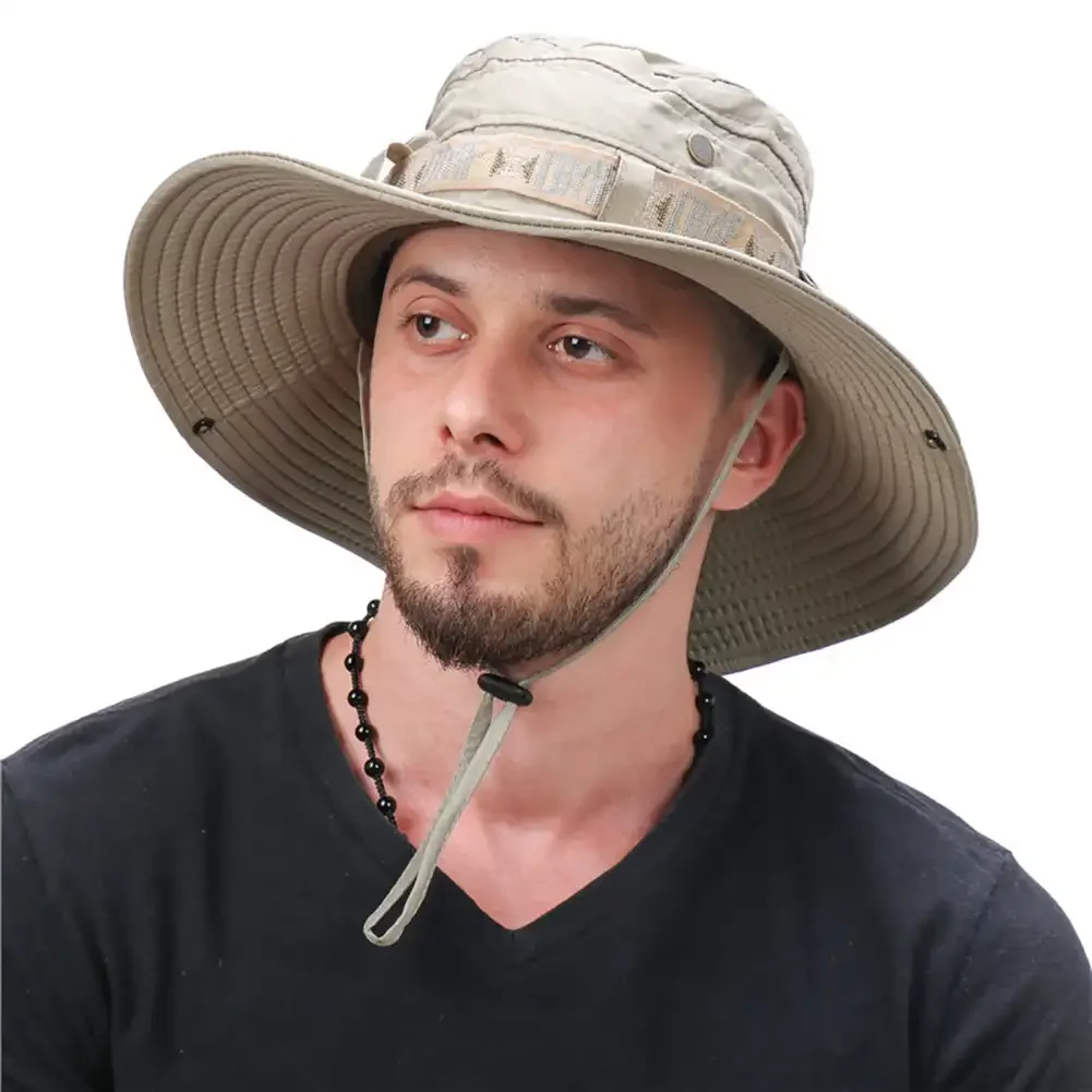 Summer Men Bucket Hat Outdoor UV Protection Wide Brim Panama Safari Hunting Hiking Hat Mesh Fisherman Hat Beach Sunscreen Cap