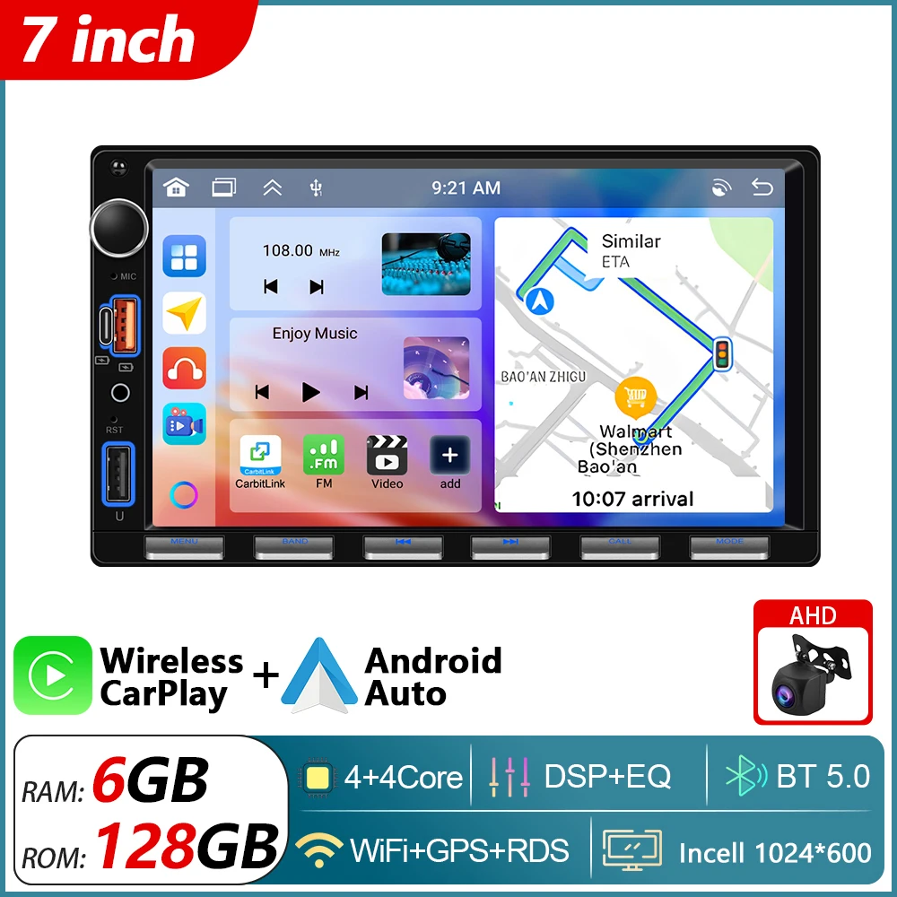 Podofo 7 " CarPlay Android Radio 2din Universele Auto Multimedia Speler GPS Stereo Intelligent Systeem Autoradio