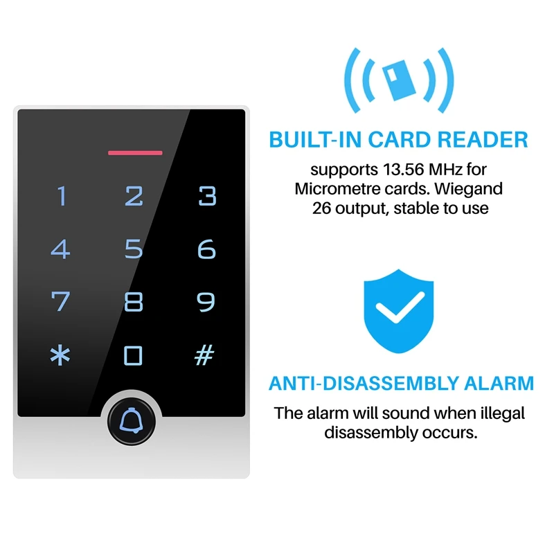 Sistema de Control de Acceso de puerta, teclado independiente y lector de tarjetas RFID de proximidad con Seguridad de 26 bits, Wiegand de 13,56 Mhz