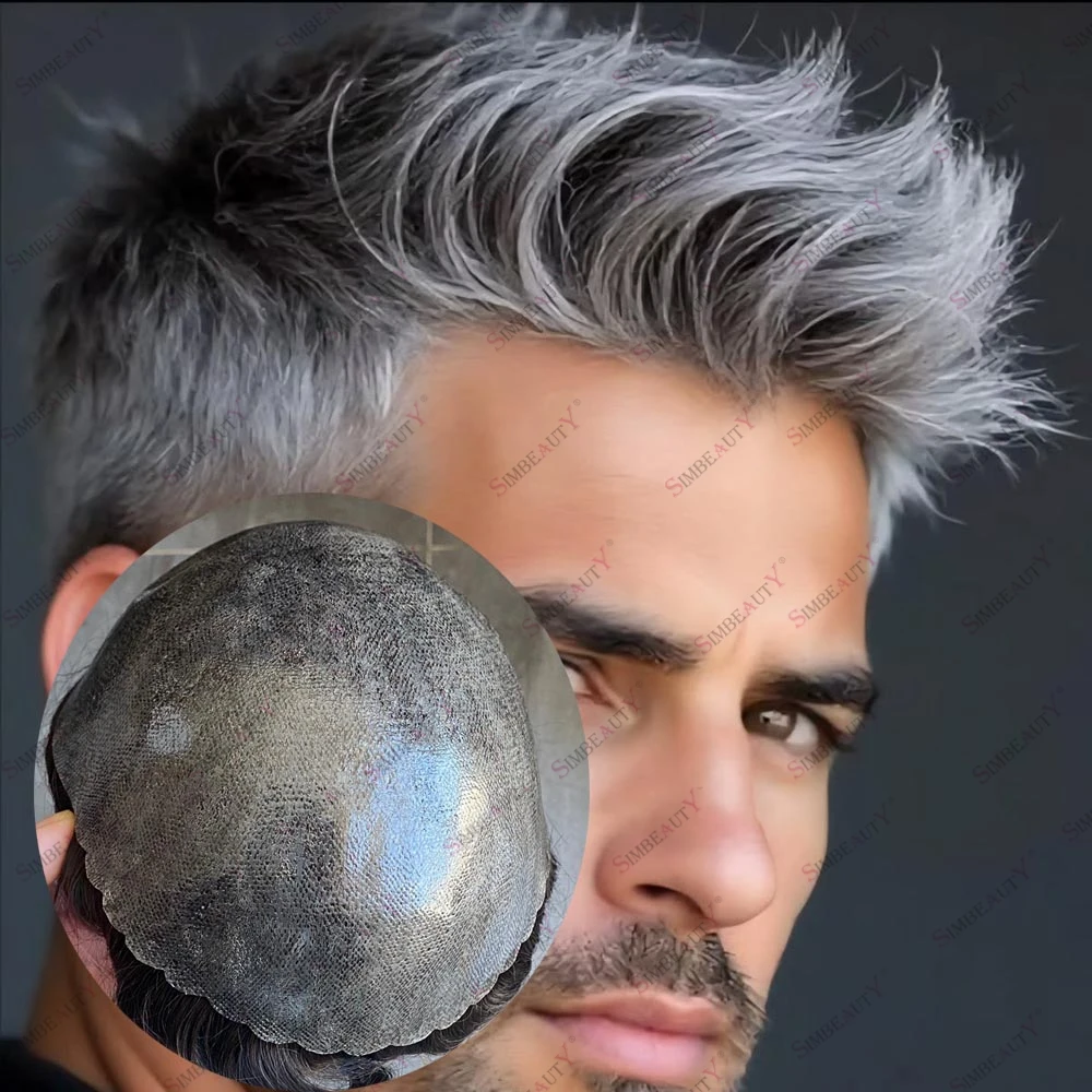 

Натуральный волнистый парик из человеческих волос для мужчин, система замещения волос при выпадении, на полной кожаной основе, самая дешевая и долговечная система протезирования волос Реми, цвет 1B50