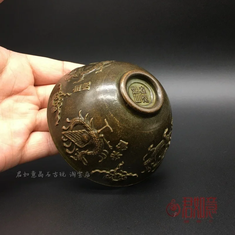

Antique Style Copper Bowl with Beast Pattern, Bronze Dragon and White Tiger Relief Small Bowl, Copper Cup, Copper Bowl, Wine Bow
