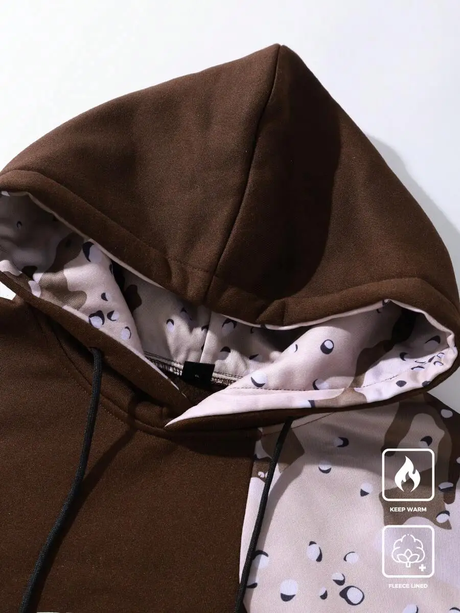

Men Contrast Color Camo Patchwork Hoodie And Sweatpants Set Casual Two Piece Outfit