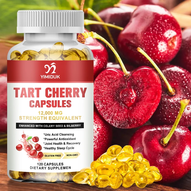 Tart Cherry Capsules 1200mg - for Pain Relief, Pain, Muscle Recovery, Flavonoids - Uric Acid Cleanse, Juice Extract Supplement