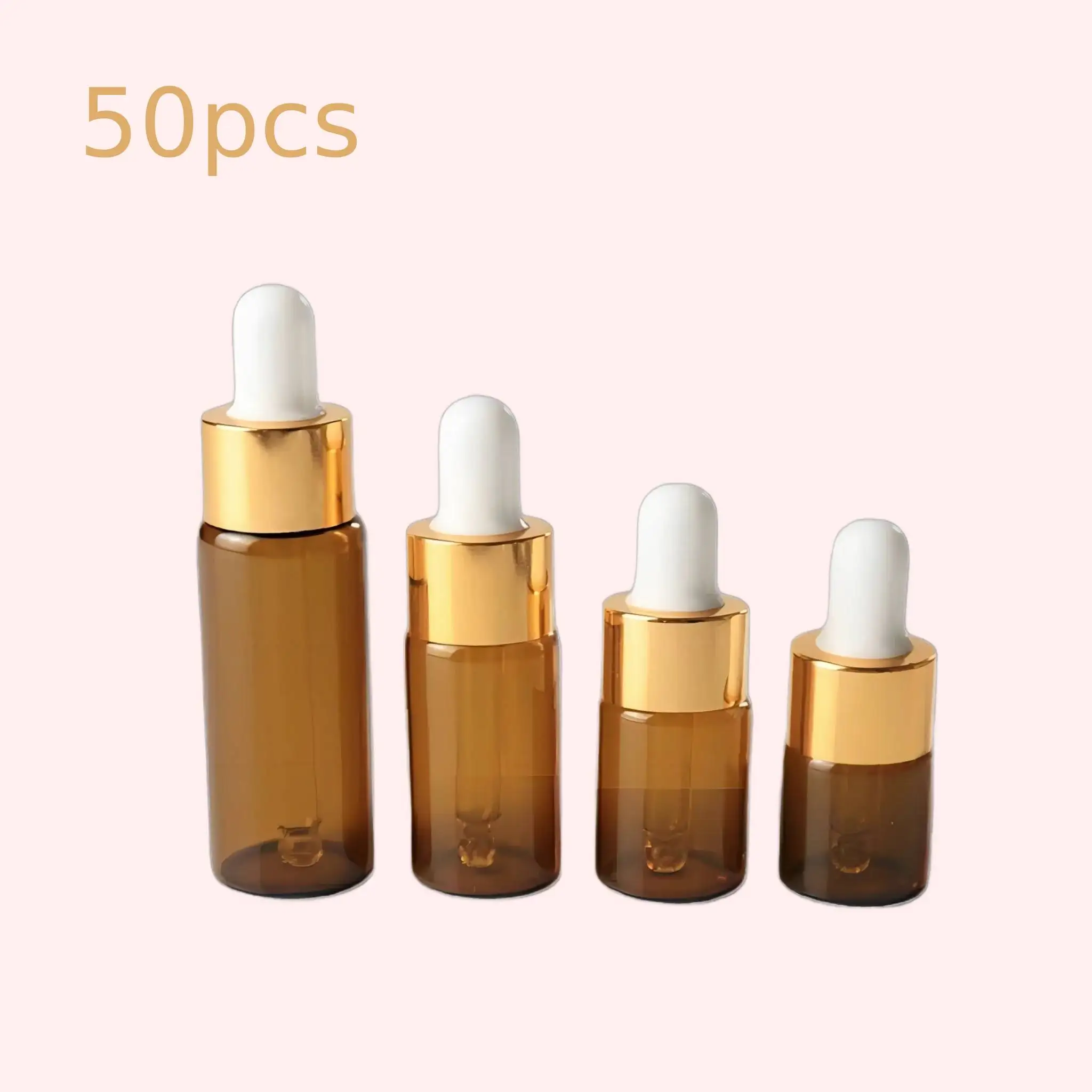 50pcs 1/2/3/5ml Amber Glass Bottles with Empty Droppers - Mini Sample Dropper, Small Vials for Small Test Essential,Various Uses